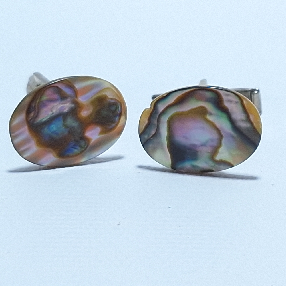 Vintage Paua Abalone Shell Mother-of-Pearl Silver Tone Cufflinks